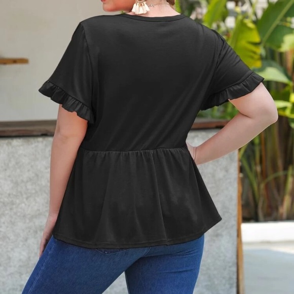 SHEIN - V-Neck Button Ruffled Top - Picture 2 of 2